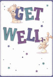 Radiating warmth and comfort, this delightful get well card features two animated friends-a fluffy teddy bear and a floppy-eared puppy-teeming with the playful innocence that lights up families and friends in Sutton. The bear playfully grips the UP of 'GET,' while the wide-eyed pup steadies the bold 'WELL' below, their whiskered faces beaming with encouragement. The indigo and teal hues of the block letters stand out confidently against a wash of creamy white, each curve echoing a supportive embrace. Strewn across the scene, sparkling stars in rich shades of blue and violet evoke happiness and hope, reminiscent of Sutton's festive lights after dusk. The texture of the animals' fur is so inviting you can almost sense its softness-mirroring the comforting touch of a fresh arrangement hand-delivered to Victoria Gardens. This heartfelt card, like the gesture of sending flowers from a local Sutton florist, offers genuine compassion and reassurance. Its cheerful spirit and inviting palette create an uplifting moment-perfect for lifting someone's mood, no matter their age or the distance between you.
